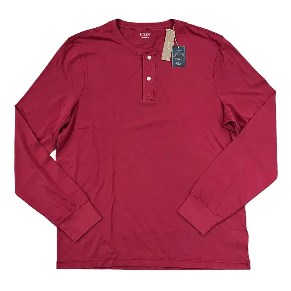 NWT J. Crew Men's Crimson Maple Red/Maroon Broken-In Henley Shirt